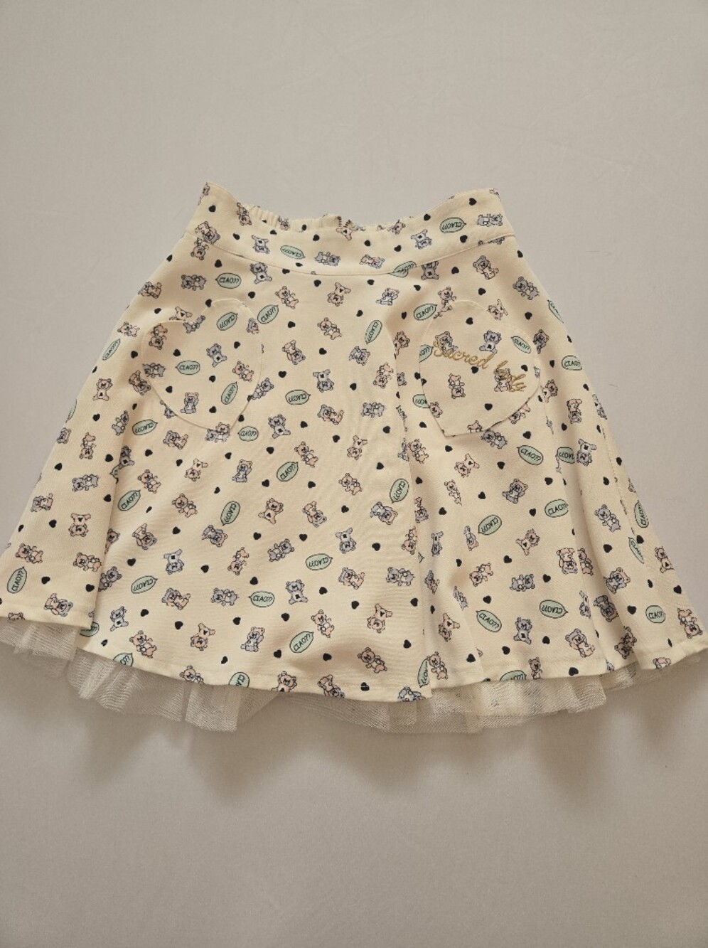 Ank Rouge Cream Bear Print Skirt